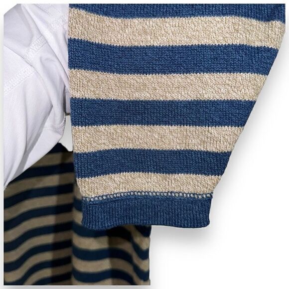 80s Geoffrey Beene Blue & Tan Made in USA Crewneck Sweater L - Picture 4 of 5